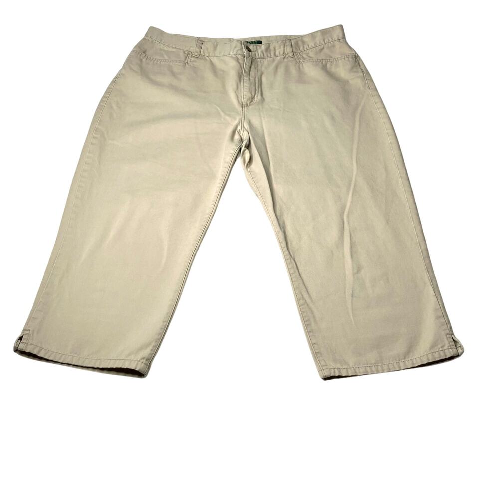 Lauren Ralph Lauren Crop Pants Womens SZ 14 Khaki Classic Midcalf Preppy Comfy